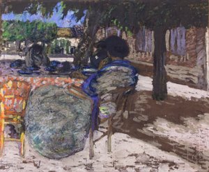 Pod drzewami czerwonego pawilonu, 1905-07 (olej na płótnie) autorstwa Edouard Vuillard
