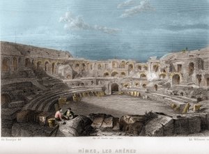 Arenas of Nimes, Gard, Langwedocja-Roussillon (Languedoc Roussillon), Francja. Grawerowanie Willmanna w „Antycznej i współczesnej Francji” Jean-Bernard Mary-Lafon (Jean Bernard Mary Lafon)