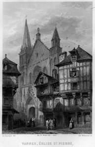 Widok na miasto Vannes i kościół Saint Pierre, Morbihan, Bretania, Francja. Grawer Willmanna w „La France ancienne et moderne” Jean-Bernard Mary-Lafon (Jean Bernard Mary Lafon)