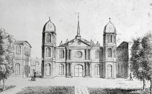 Kościół w Nowym Orleanie, Stany Zjednoczone Ameryki, litografia Edouarda de Montule (1792-1828) z podróży do Ameryki, Włoch, Sycylii i Egiptu autorstwa Edouard de Montule