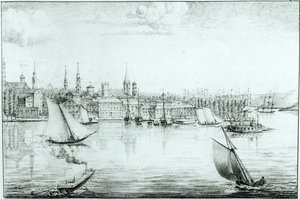 Nowy Jork z Zachodu, z „Zebrania map i widoków z podróży w Ameryce, we Włoszech, na Sycylii i w Egipcie” de Montule, 1821 autorstwa Edouard de Montule