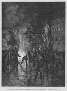 Florentczycy Abbruciano Austriacki herb na Piazza Della Signoria (rycina) autorstwa Edouardo Matania