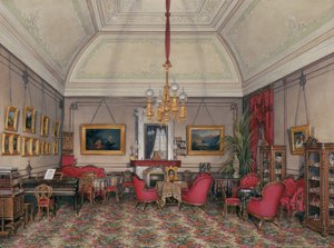 Wnętrza Pałacu Zimowego. Piąte zarezerwowane mieszkanie. Salon Wielkiej Księżnej Marii Aleksandrownej, 1874 autorstwa Eduard Hau