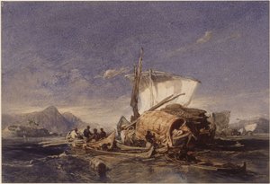 Łodzie z mieszkańcami Afryki Subsaharyjskiej w zatoce Guanabara (Rio de Janeiro) autorstwa Eduard Hildebrandt