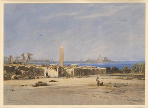 Igła Kleopatry w porcie w Aleksandrii autorstwa Eduard Hildebrandt