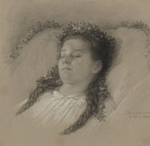 Dziewczyna na łożu śmierci z koroną kwiatów autorstwa Eduard Julius Friedrich Bendemann