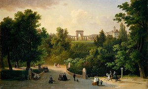Widok z Ogrodów Karlsaue na Friedrichsplatz autorstwa Eduard Stiegel