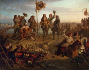 Książę Eugeniusz wysyła posłańca do cesarza, informując go o jego zwycięstwie…, ok. 1860 r. autorstwa Eduard von Engerth