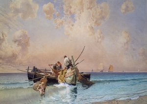 Powrót z wędkowania, Eduardo Dalbono (1841-1915), olej na płótnie, 53x73 cm