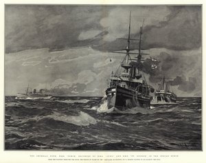 Imperial Tour, H M S Ophir, eskortowany przez H M S Juno i H M S St George, na Oceanie Indyjskim autorstwa Eduardo de Martino