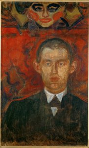 Edvard Munch, autoportret z kobiecą maską (olej na drewnie) autorstwa Edvard Munch