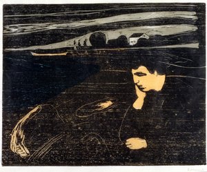 Wieczór, Melancholia: Na plaży (Abend, Melancholia am Strand) (drzewryt) autorstwa Edvard Munch