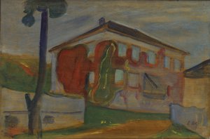 Dom z Red Virginia Creeper, ok. 1900 r. (olej na desce) autorstwa Edvard Munch