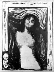 Madonna, litografia autorstwa Edvarda Muncha dedykowana dr Bucherowi. autorstwa Edvard Munch