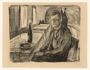 Autoportret z butelką wina autorstwa Edvard Munch
