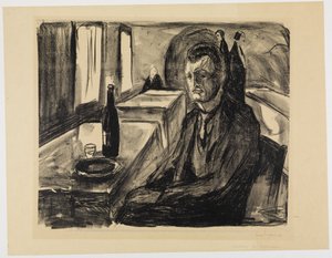Autoportret z butelką wina autorstwa Edvard Munch