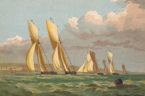 Yachts Racing, Off Erith (kolorowa litografia)