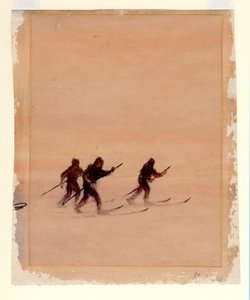 Mężczyźni na nartach, 1901-04 (wc na papierze) autorstwa Edward Adrian Wilson
