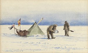 Przyjęcie saneczkowe na Białą Wyspę, luty 1902: obóz Shackletona i Wilsona, 1902 autorstwa Edward Adrian Wilson