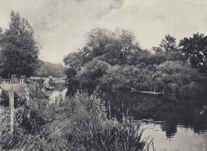 Wyspa Boot poniżej Stockbridge w teście (zdjęcie czarno-białe) autorstwa Edward Alfred Barton
