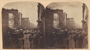 Broadway in the Rain, prawdopodobnie zrobione z 308 lub 310 Broadway, Nowy Jork, ca. 1860.