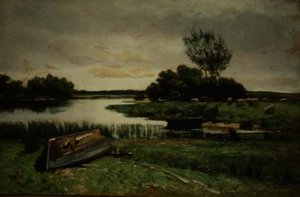 Jezioro z łodziami wiosłowymi (olej na płótnie) autorstwa Edward Arthur Walton