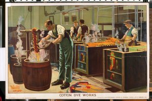 Cotton Dye Works, z serii „Empire Trade is Growing” (litografia kolorowa) autorstwa Edward Barnard Lintott