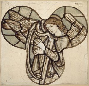 Projekt witraży w kościele w Lyndhurst: An Angel Harpist, 1862 (brązowo-niebieskie rozmycia na graficie) autorstwa Edward Burne Jones