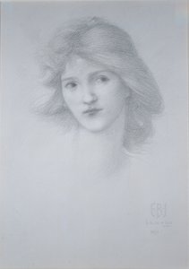 Głowa kobiety: Studium do „Samochodu miłości”, 1895 (ołówek) autorstwa Edward Burne Jones