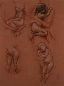 Badania dzieci w ramionach matek, 1887 (czarna, czerwona i biała kreda na czerwonym papierze) autorstwa Edward Burne Jones