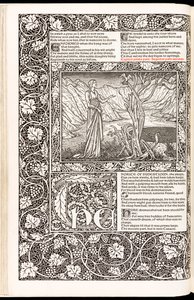 „The Works of Geoffrey Chaucer Now Newly Imprinted” autorstwa Geoffreya Chaucera, opublikowany przez Kelmscott Press w 1896 r. (drzewryt) autorstwa Edward Burne Jones