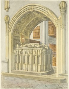 Grób Roberta Fitzhardinga, zm. 1170, w katedrze w Bristolu (ołówek i akwarela na papierze) autorstwa Edward Cashin