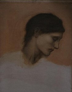 Studium głowy dziewczyny (olej na płótnie) autorstwa Edward Coley Burne Jones