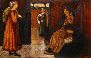 Wnętrze z postaciami (akwarela na papierze) autorstwa Edward Coley Burne Jones
