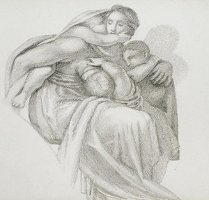 Matka i troje dzieci (ołówek na papierze) autorstwa Edward Coley Burne Jones