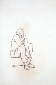 Autoportret artysty, siedzącego, z rękami między kolanami, z albumu rysunków (ołówek na papierze) autorstwa Edward Coley Burne Jones
