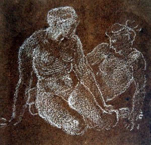 Studium dwóch siedzących aktów kobiecych (biała kreda na papierze) autorstwa Edward Coley Burne Jones