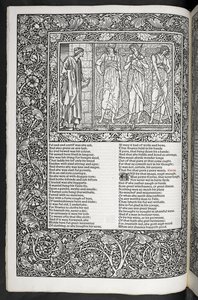 „Prace Geoffreya Chaucera są teraz nadrukowane na nowo z obrazami zaprojektowanymi przez Sir Edwarda Burne-Jonesa” autorstwa Edward Coley Burne Jones