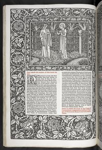 „Prace Geoffreya Chaucera są teraz nadrukowane na nowo z obrazami zaprojektowanymi przez Sir Edwarda Burne-Jonesa” autorstwa Edward Coley Burne Jones