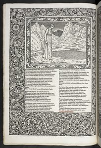 „Prace Geoffreya Chaucera są teraz nadrukowane na nowo z obrazami zaprojektowanymi przez Sir Edwarda Burne-Jonesa” autorstwa Edward Coley Burne Jones
