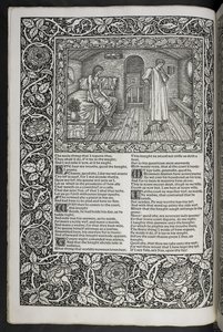 „Prace Geoffreya Chaucera są teraz nadrukowane na nowo z obrazami zaprojektowanymi przez Sir Edwarda Burne-Jonesa” autorstwa Edward Coley Burne Jones