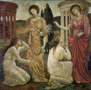 Kupidyn i Psyche - Pałacowe Zielone Malowidła - Psyche w Sanktuariach Juno i Ceres, 1881 autorstwa Edward Burne Jones
