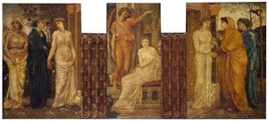 Kupidyn i Psyche - Pałacowe Zielone Murale - Siostry Psyche odwiedzają ją w Domu Kupidyna, 1881 autorstwa Edward Burne Jones