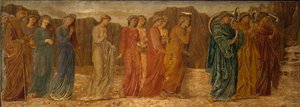 Kupidyn i Psyche - Pałacowe Zielone Malowidła - Król i inni Żałobnicy porzucają Psyche na rzecz Potwora, 1881 autorstwa Edward Burne Jones