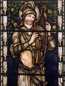 Król Dawid Harping, 1876 (witraż) autorstwa Edward Burne Jones