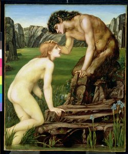 Pan i Psyche, 1872-74 autorstwa Edward Burne Jones