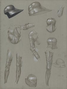 Studia zbroi, 1875 (grafit, spranie, wc i kolor nadwozia na papierze) autorstwa Edward Burne Jones
