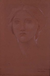 Studium Margaret Burne-Jones dla „Króla Cophetui i żebraczej pokojówki” (czarna, biała i sangwiniczna kreda na papierze) (patrz 100690) autorstwa Edward Coley Burne Jones