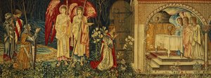 Osiągnięcie Świętego Graala Sir Galahada, Sir Borsa i Sir Percivala, autorstwa Edward Burne Jones