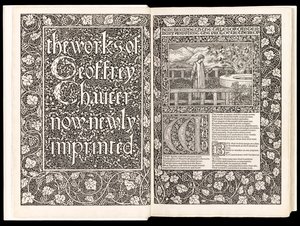 „The Works of Geoffrey Chaucer Now Newly Imprinted” autorstwa Geoffreya Chaucera, opublikowane przez Kelmscott Press w 1896 r. (drzewryt) autorstwa Edward Burne Jones